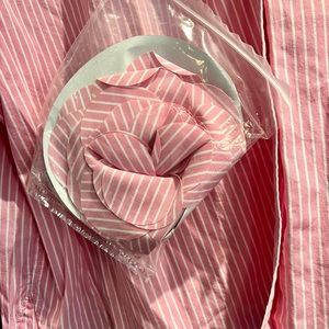 NWT XXL LSF x Gap Tall shirt pink w white pinstripes with oversized flower